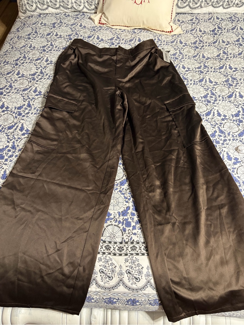 NWT Haute Monde Satin-Look Wide Leg Brown Pants size large